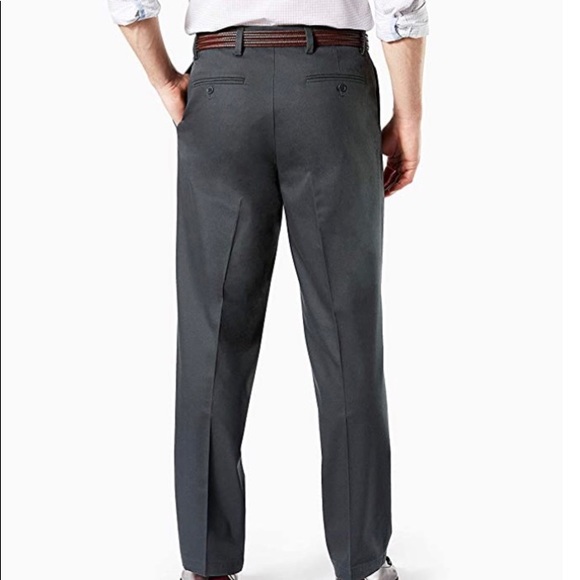 Relaxed Fit Khaki Lux Cotton Stretch Pants Pleated - Picture 2 of 4